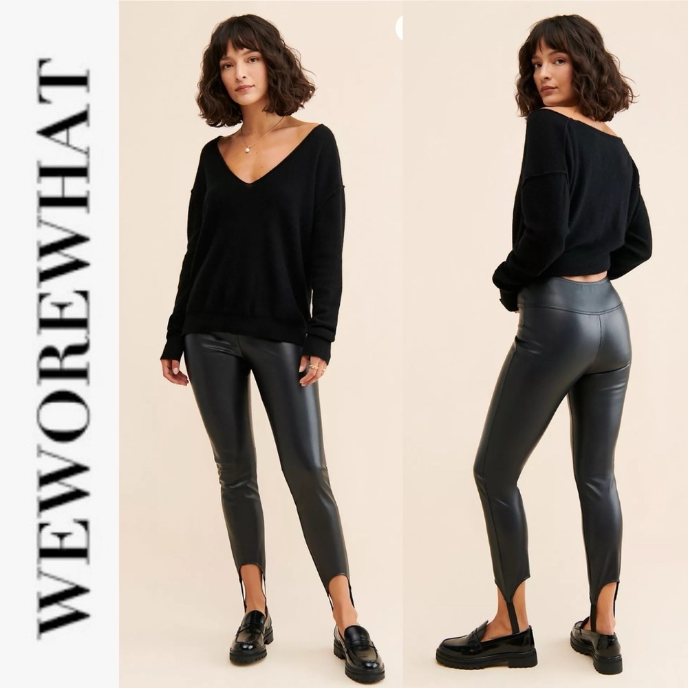 WeWoreWhat Vegan Leather Black Stirrup Pants L